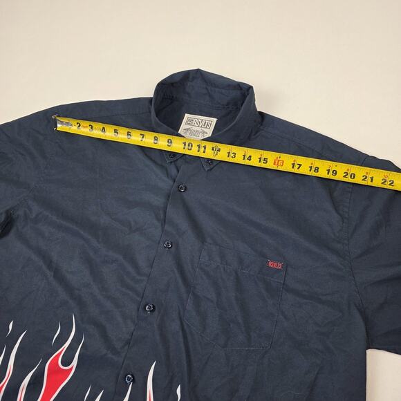 RSVLTS Shirt Mens 2XL Navy Red KUNUFLEX Flame Print Short Sleeve Button Down - Picture 7 of 12